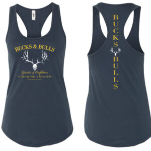 Ladies - Bucks and Bulls Mule Deer Skull Racerback athletic shirt